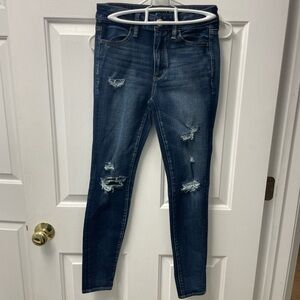 American Eagle Outfitters Dark Blue Distressed Skinny Jeans
